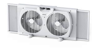 lot 554 image: Shinic 9 3-Speed Twin Window Fan with Removable Bug Screen,Fully Assembled,(22 to 33-12), White