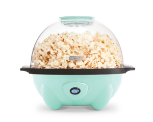 lot 596 image: LOT OF 2 Dash 4.5 Qt. Stirring Electric Popcorn Popper with Lid for Serving Bowl & Convenient Storage, 18 Cups  Aqua - New