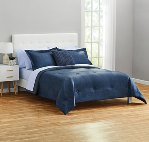lot 688 image: 10PCS Full Size Mainstays Navy Bed in a Bag Comforter Set with Sheets