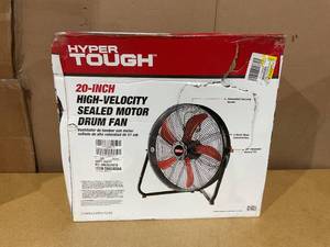 lot 583 image: Hyper Tough New 20 Inch High Velocity Sealed Motor Drum Fan with Wall Mount