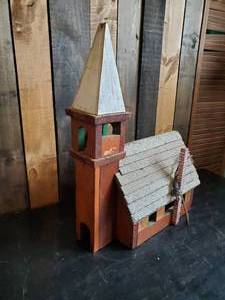 lot 4 image: LARGE Wooden handmade Church that lights up in working condition