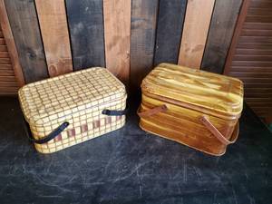 lot 26 image: 2 Antique Mid Modern Metal Picnic Baskets in Good Condition