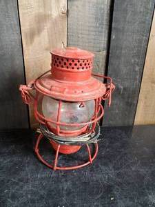RARE Railroad Lantern with Great Color and Etching on Glass
