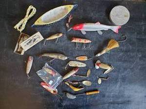 lot 77 image: Vintage Lot of Lures, Decoys, and more  Look Close this is a good Lure Lot
