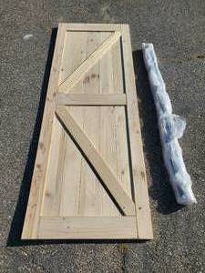 lot 82 image: Gorgeous Sliding Barn Door with Hardware Kit for interior and exterior use, DIY unfinished Solid PINE Wood 30X84