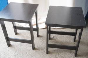 lot 338 image: 2 pressed wood side tables 15.5 square by 20 tall