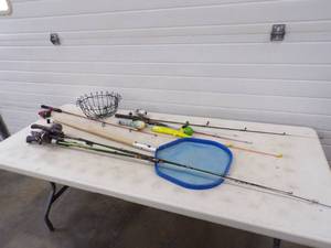 lot 57 image: Fishing Rods and Reels with Fish Net