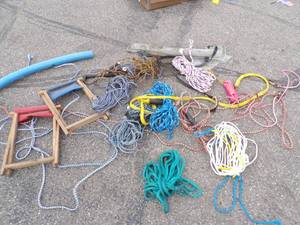 lot 72 image: Assorted Boat and Water Toy Ropes, 2 Folding Stools and bumper