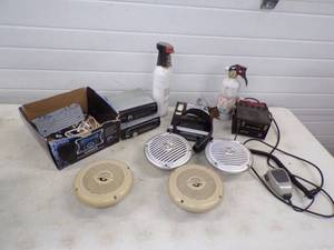 lot 76 image: Kenwood CB Radio and 3 Car Radios and 4 Speakers, 2 Fire Extinguishers