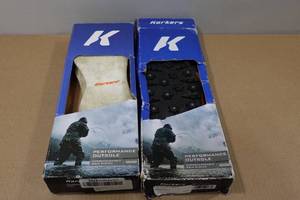 lot 185 image: 2 Korkers Interchangeable Sole Systems - Felt Size 10, Studded Vibram Size 11
