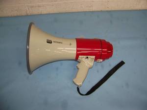 lot 34 image: MG Electronics (AudioVox) PGM-25 Handheld Megaphone  Bullhorn with 25-Watt Built-in Siren Alert
