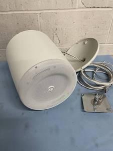 lot 73 image: Atlas Sound  AtlasIED PM4FA White 4 2-Way Pendant Style Commercial Audio Speaker with Hanging Hardware - MSRP $200