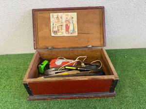 lot 137 image: Vintage Wood Box & Hand Tools