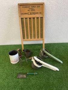 lot 172 image: Vintage Kitchen Items & Wash Board