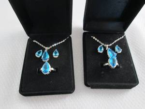 lot 40 image: 2 Dazzling SeaBlue Teardrop Pendant...