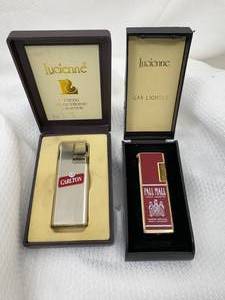 lot 06-C2025 image: 2 Vintage New in Original Cases Lucienne Slim Side Spin Advertising Lighters Pall Mall & Carlton