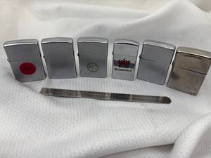 lot 22-C2025 image: 6 Vintage to 1950 Zippo Lighters 1961, 1973, 1950-1957, Slim 1959 Rex Industries, 1979 & 1970