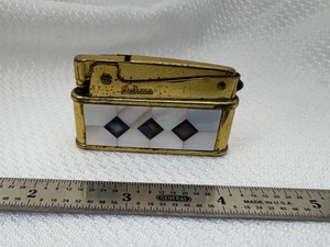 lot 24-C2025 image: Vintage MCM 1950s Mother of Pearl Inlay Gold Tone Lighter Automatic Lighter Deluxe No. 062045