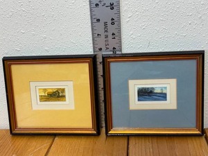 lot 38-C2025 image: 2 Original Art Pieces - Micro Watercolor Paintings 2 Wide - (1) Fall Farmstead (1) Winter Farm