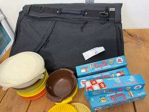 lot 41-C2025 image: Mixed Lot - New Folding Travel Carry On Luggage, Tupperware Bowls and Fun Foil