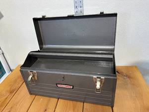 lot 50-C2025 image: Vintage MCM Grey Metal Craftsmen Toolbox with Metal removable Tray