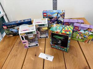 lot 56-C2025 image: Mixed 7 Piece Lot of New In Box Toys (2) Lego 41111 Friends, (1) Futurama Ship (2) Rick & Morty Gearhead Fun Pops, (1) Lego 41230 & (1) Lego 46424