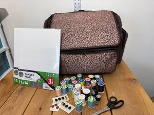 lot 60-C2025 image: Transport Sewing Machine Case on Rollers, Spools of Thread, 4 New Canvas
