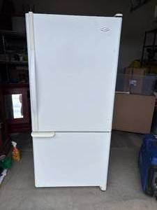 lot 76-C2025 image: Maytag Full Size Bottom-Freezer Refrigerator - 29 58 Wide 59 18Tall - Was used for a garage fridge, Works Great