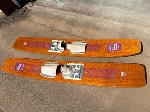 lot 79-C2025 image: Vintage Water Skies , Great for Cabin Decor, Pennsylvania Aqua Balance Whirl A Way Made in Akron OH