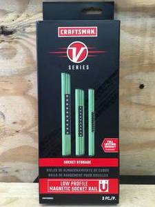 lot 68 image: Craftsman V Series Low Profile Magnetic Socket Rail 3 Piece Set Model # CMMT92002V