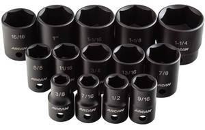 lot 134 image: ARCAN TOOLS 12 Inch Drive Shallow Impact Socket Set, 38 Inch - 1-14 Inch, Cr-V, 14-Piece (AS21214S)