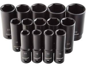 lot 179 image: ARCAN TOOLS 12 Inch Drive Deep Impact Socket Set, Metric, 11mm - 32mm, Cr-V, 14-Piece 04242515
