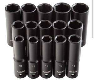 lot 188 image: ARCAN TOOLS 12 Inch Drive Deep Impact Socket Set, Metric, 10mm - 24mm, Cr-V, 15-Piece 04242515