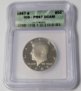 lot 26 image: 1987-S Kennedy Half Dollar PR67 D Cameo