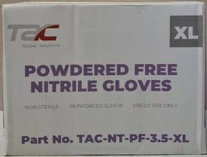 lot 24 image: GLOBAL SOLUTIONS TAC BRAND- Powder Free Nitrile Gloves (10 Boxes)  Size XL - NEW