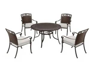 Home Decorators Collection- 5-Piece Wilshire Heights Cushioned Cast and Woven Back All Aluminum Outdoor Dining Set with SunBrella Bliss Sand Cushion