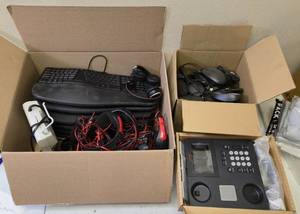 lot 58 image: School Office Cleanout -  NEW Telephones , Headsets corded and keyboard and much more