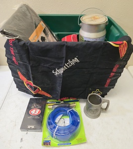lot 60 image: Tote of collectors items from Schwartzhog bandana to Grill cover and more