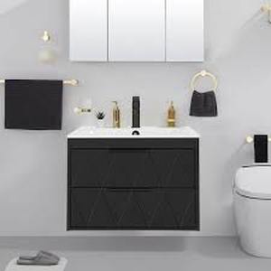 24 in. W x 18.1 in. D x 18.1 in. H Single Sink Bath Vanity in Black with White Ceramic Top and Drain Faucet Set  Customer Returns See Pictures