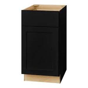 lot 7 image: Hampton Bay Avondale 18 in. W x 24 in. D x 34.5 in. H Ready to Assemble Plywood Shaker Base Kitchen Cabinet in Raven Black   Customer Returns See Pictures