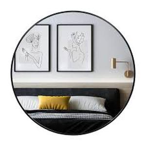 lot 10 image: 32 in. W x 32 in. H Lightweight Aluminum Round Metallic Black Wall Mirror- Contemporary Thin ProfileCustomer Returns See Pictures
