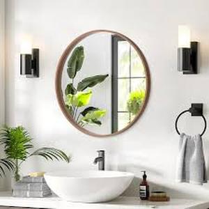 lot 11 image: WallBeyond 24 in. Round Wall Mirror with Wooden Frame Customer Returns See Pictures