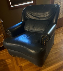 lot 209 image: Navy Blue Leather Chair with Rivet Accents by Yorkshire Leather LTD