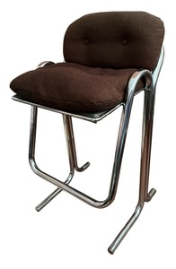 lot 31 image: Vintage Jerry Johnson Chrome Based Stool with Brown Upholstered Seat
