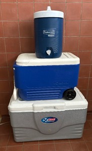 lot 65 image: Three Coolers by Rubbermaid, Igloo and Coleman
