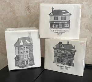 lot 91 image: Department 56 Village Buildings including Nephew Freds Flat, Scrooge & Marleys House and Dickens Lane