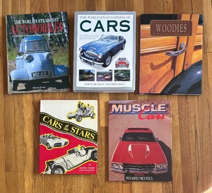lot 167 image: Five Car Motif Books including Muscle Cars, The Worlds Strangest Automobiles, Cars of the Stars and More