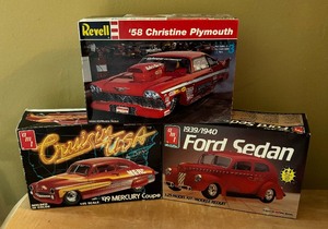lot 171 image: Revell 1958 Christine Plymouth, AMT 19391940 Ford Sedan and AMP 1949 Mercury Coupe Model Car Kits