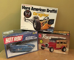 lot 261 image: AMT 1929 Ford Woody Pick-Up Truck, John Milners Dragster and Revell Hot Rod Car Model Kits