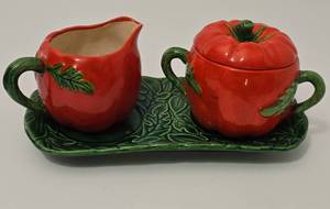 lot 243 image: Sweet Tomato Themed Sugar & Creamer Set with Tray